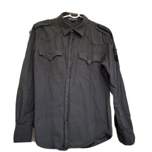 Pop Icon Boys Size Small Long Sleeve Black/ Gray Embroidered Button Down Shirt